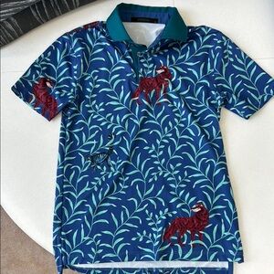 GREYSON PUPS Blue Kids Shirt with Leaf Pattern